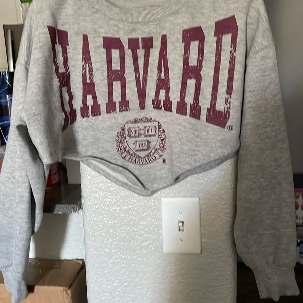 Cropped grey Harvard sweatshirt